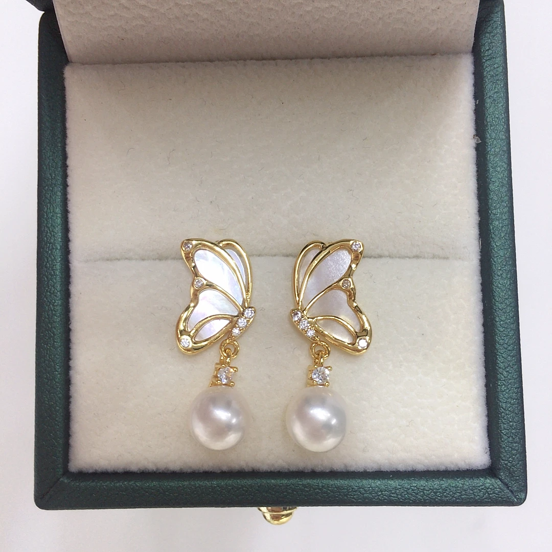 ZHBORUINI 5A High-Quality Natural Seashells Mother Of Pearl Butterfly Earrings Natural Freshwater Pearl Earrings For Women