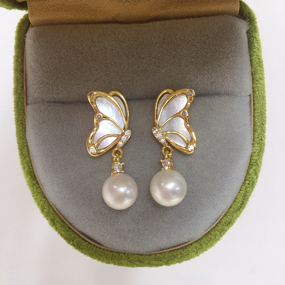 ZHBORUINI 5A High-Quality Natural Seashells Mother Of Pearl Butterfly Earrings Natural Freshwater Pearl Earrings For Women