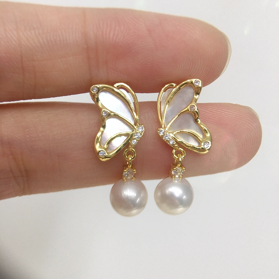 ZHBORUINI 5A High-Quality Natural Seashells Mother Of Pearl Butterfly Earrings Natural Freshwater Pearl Earrings For Women