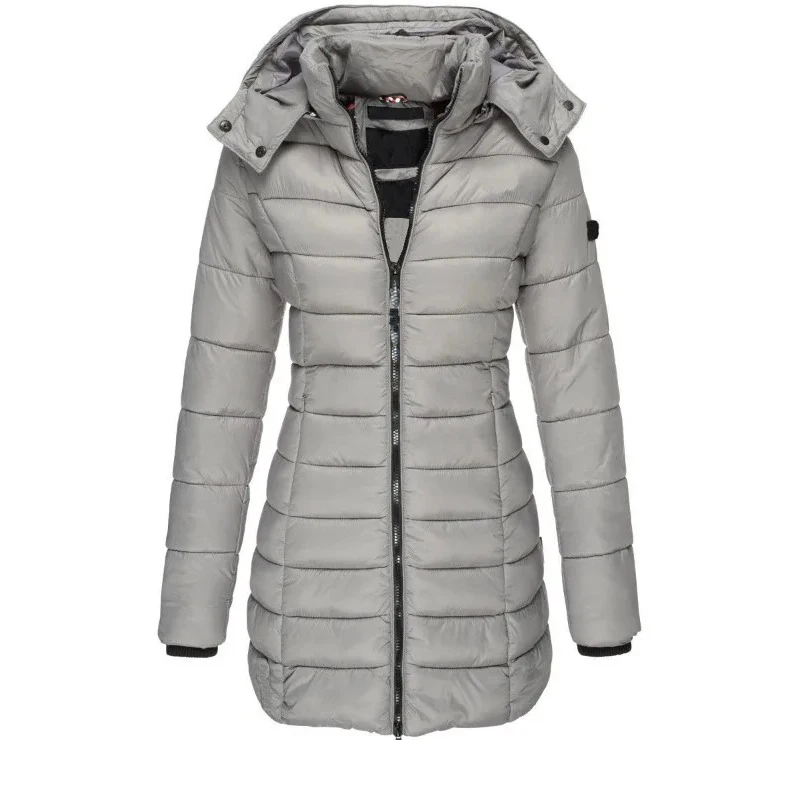 Winter Thicken Warm Women Parkas Solid Color Zippers Coats Long Sleeve Padded Puff Jacket Mid-Length Slim Female Hoodie Parkas