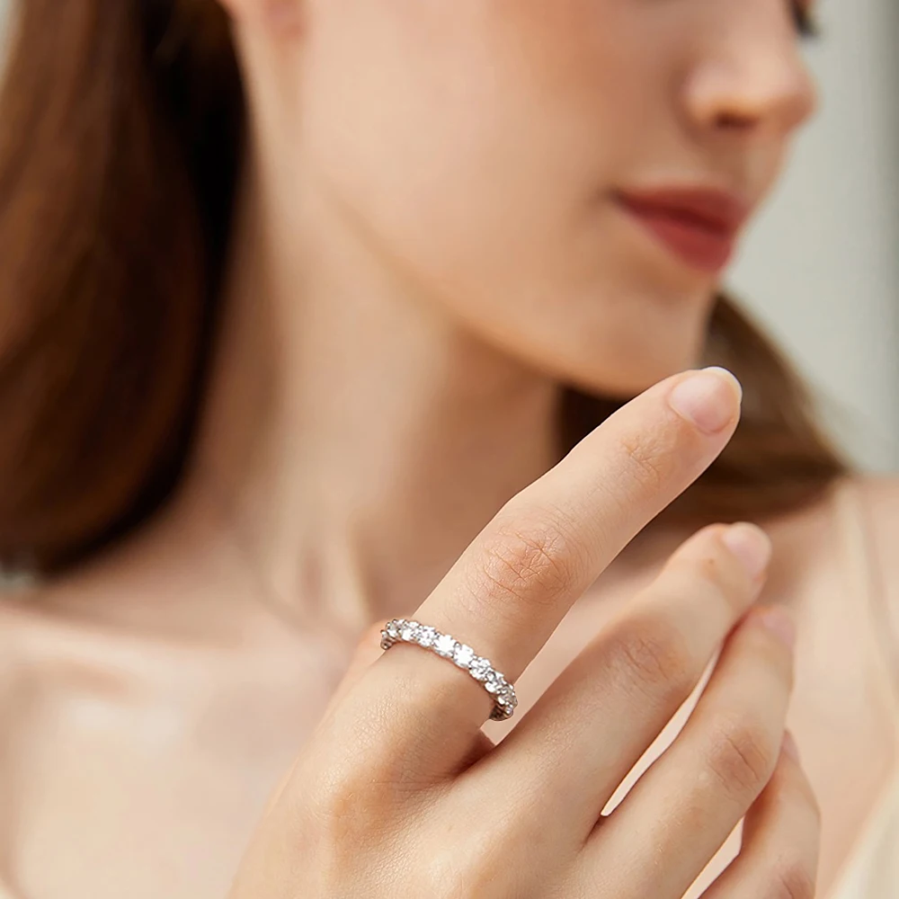 2/3/5mm Moissanite Ring for Women Full Eternity Wedding Band 925 Silver Certified Lab Diamond Engagement Rings Classic Jewelry