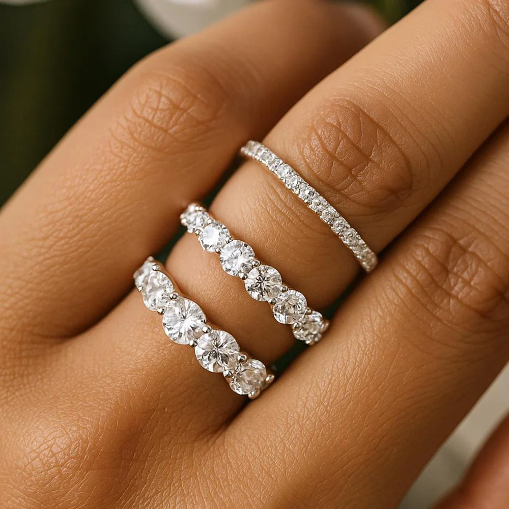 2/3/5mm Moissanite Ring for Women Full Eternity Wedding Band 925 Silver Certified Lab Diamond Engagement Rings Classic Jewelry