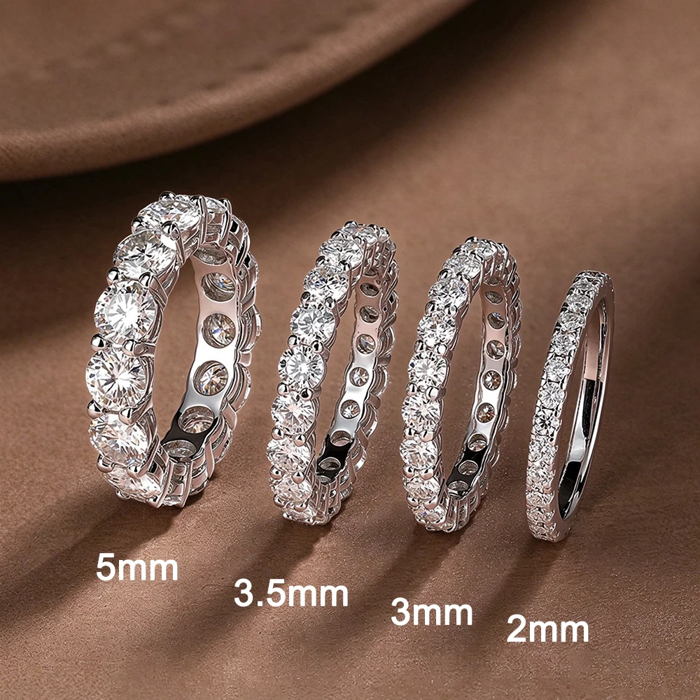 2/3/5mm Moissanite Ring for Women Full Eternity Wedding Band 925 Silver Certified Lab Diamond Engagement Rings Classic Jewelry