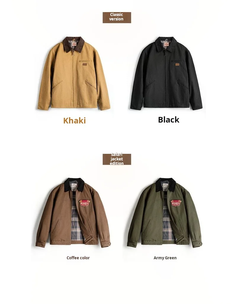 Maden Vintage Men's J001 Detroit Jacket Lapel Collar Warm Quilted Work jacket Heavyweight Cotton Safari Coat for Autumn Winter