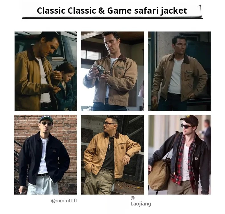 Maden Vintage Men's J001 Detroit Jacket Lapel Collar Warm Quilted Work jacket Heavyweight Cotton Safari Coat for Autumn Winter