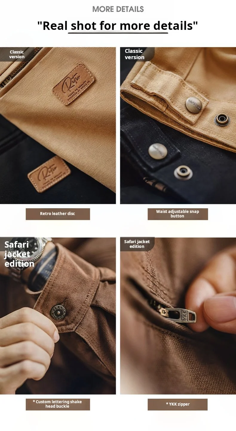 Maden Vintage Men's J001 Detroit Jacket Lapel Collar Warm Quilted Work jacket Heavyweight Cotton Safari Coat for Autumn Winter