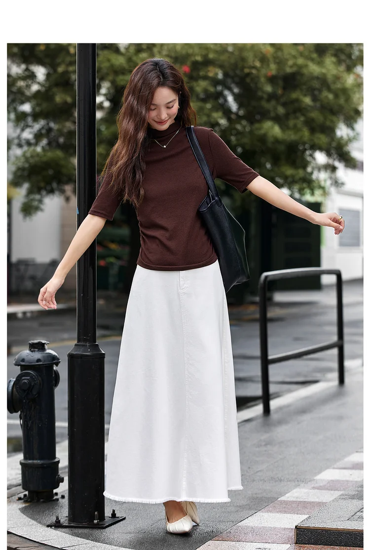 VIMLY Women's Half Sleeve T-shirts Autumn 2026 Casual Folds Mandarin Collar Knitted Slim Fit Ladies Tops Woman Clothing A2811