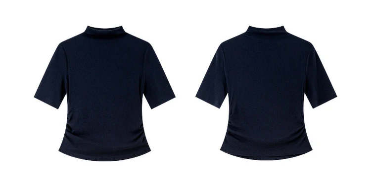 VIMLY Women's Half Sleeve T-shirts Autumn 2026 Casual Folds Mandarin Collar Knitted Slim Fit Ladies Tops Woman Clothing A2811