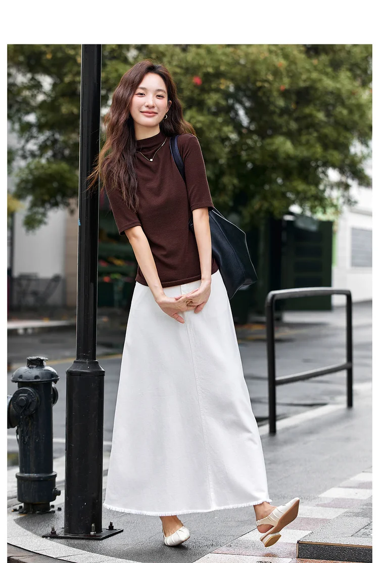 VIMLY Women's Half Sleeve T-shirts Autumn 2026 Casual Folds Mandarin Collar Knitted Slim Fit Ladies Tops Woman Clothing A2811