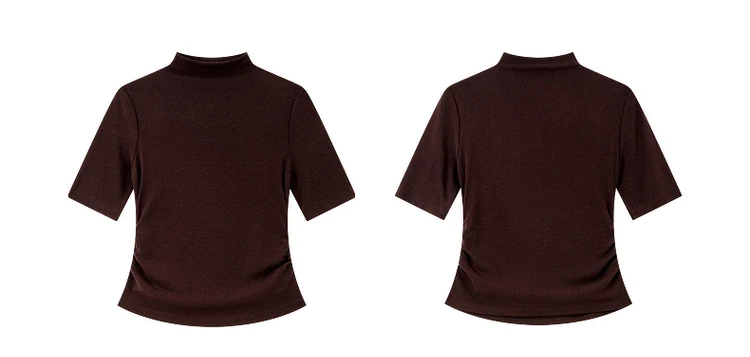 VIMLY Women's Half Sleeve T-shirts Autumn 2026 Casual Folds Mandarin Collar Knitted Slim Fit Ladies Tops Woman Clothing A2811
