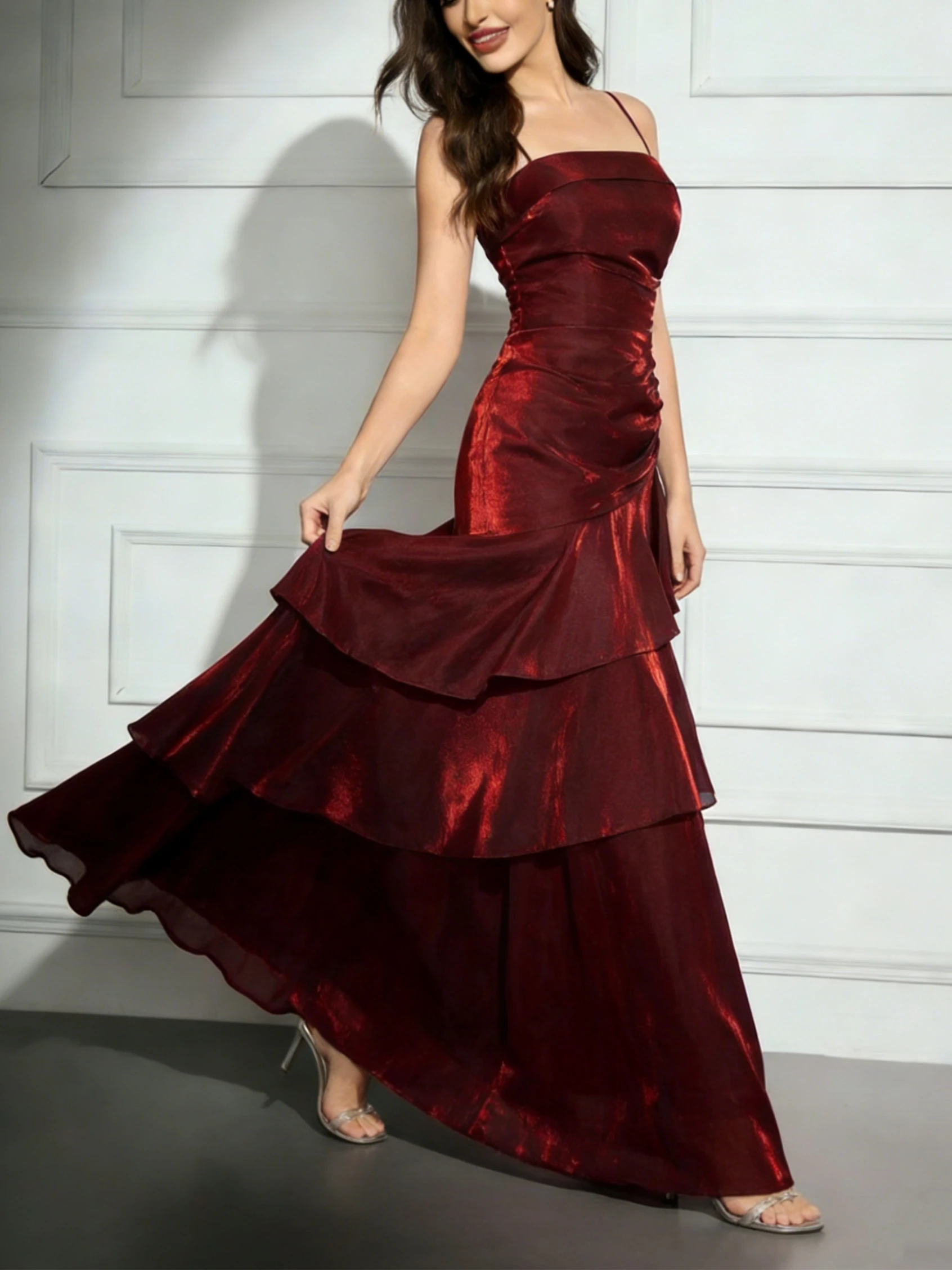 Elegant Women French Spaghetti Strap New Long Dresses Female Slim Chic Party Prom Robe Fashion One Piece Clothing Spring Summer