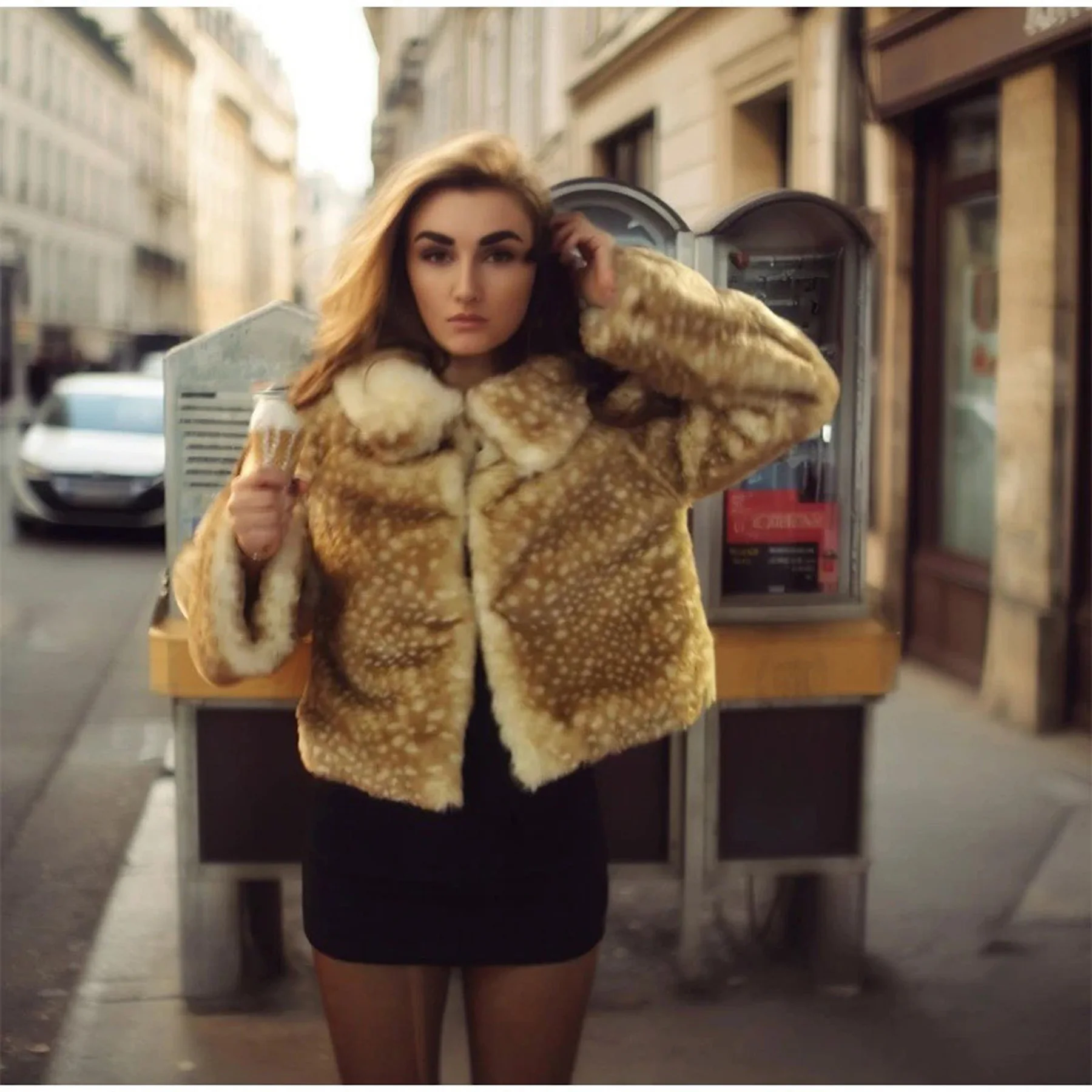 Y2K Sweet Cool Thicken Deer Spot Faux Fur Jacket Oversize Loose Casual Zipper Coat Women High Street Warm Winter Streetwear