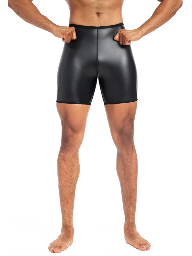 PU Leather Shorts Elastic Waist Rave Short Pants New Men Shorts Pants Male Solid Color Leather Trousers Fitness Streetwear S-4XL