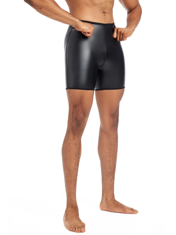 PU Leather Shorts Elastic Waist Rave Short Pants New Men Shorts Pants Male Solid Color Leather Trousers Fitness Streetwear S-4XL
