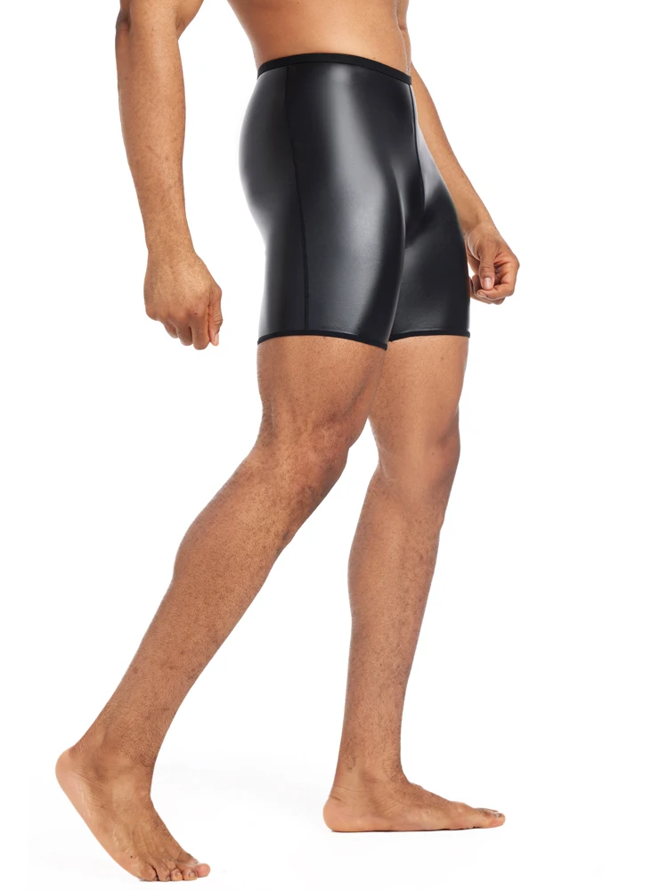 PU Leather Shorts Elastic Waist Rave Short Pants New Men Shorts Pants Male Solid Color Leather Trousers Fitness Streetwear S-4XL