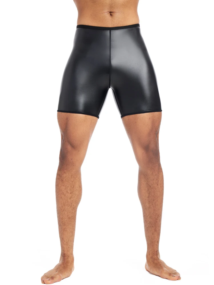 PU Leather Shorts Elastic Waist Rave Short Pants New Men Shorts Pants Male Solid Color Leather Trousers Fitness Streetwear S-4XL