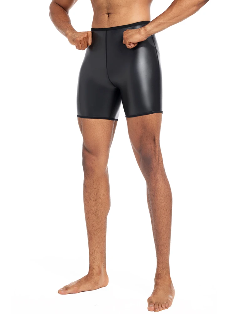 PU Leather Shorts Elastic Waist Rave Short Pants New Men Shorts Pants Male Solid Color Leather Trousers Fitness Streetwear S-4XL