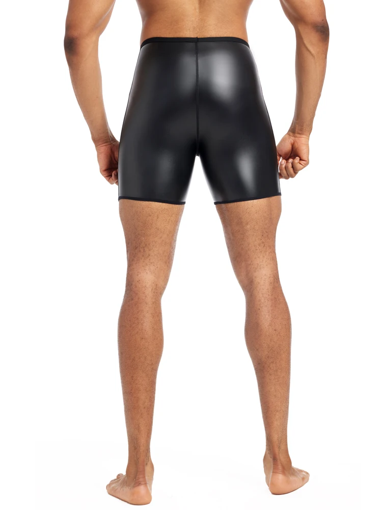 PU Leather Shorts Elastic Waist Rave Short Pants New Men Shorts Pants Male Solid Color Leather Trousers Fitness Streetwear S-4XL