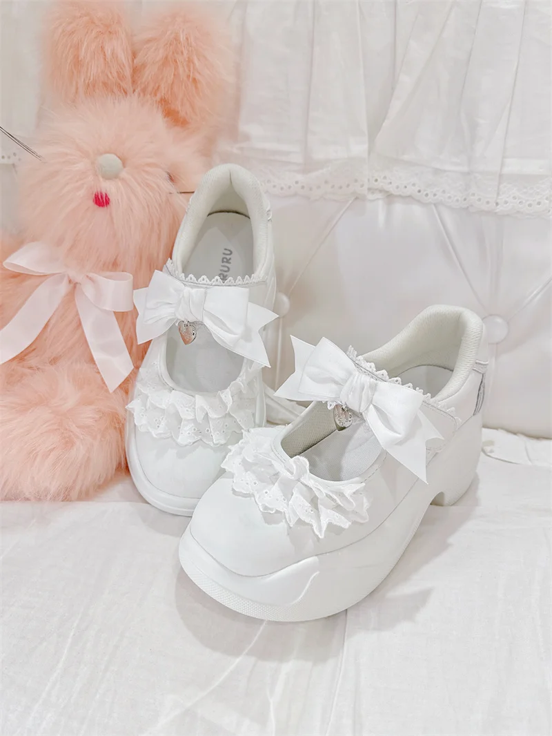Spring Rilei Gururu Original Sweet Girl Single Shoes Shallow Mouth Spring/summer Lolita Girl Lace Bow Sports Shoes