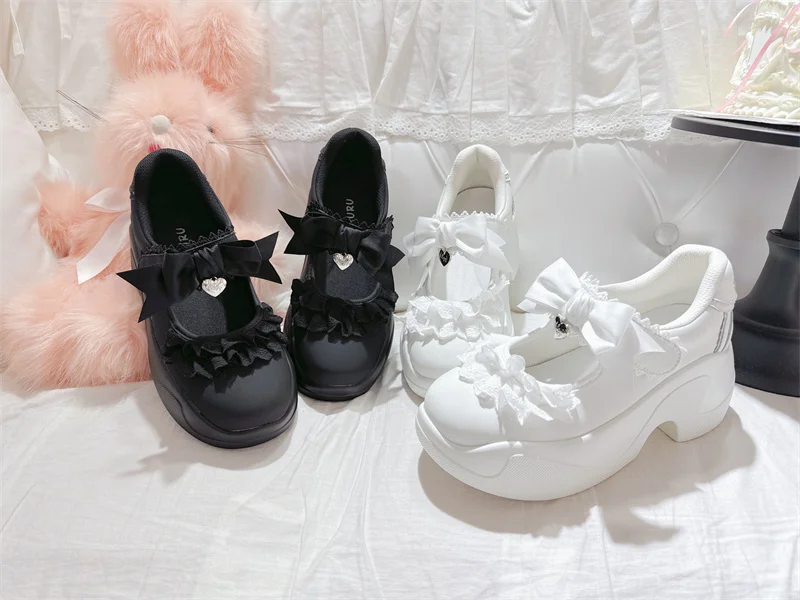 Spring Rilei Gururu Original Sweet Girl Single Shoes Shallow Mouth Spring/summer Lolita Girl Lace Bow Sports Shoes