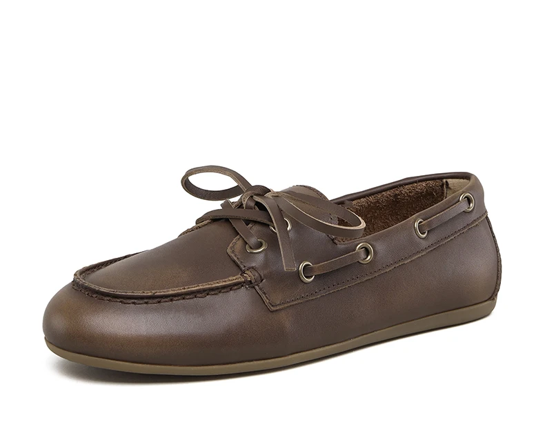 Smile Circle Boat Shoes Women Genuine Leather Loafers Moccasins Lace-up Flat Shoes