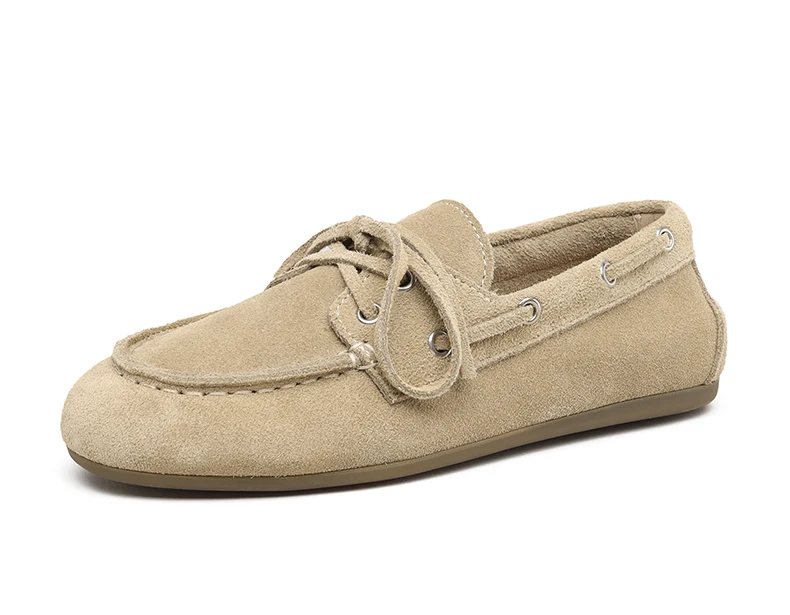 Smile Circle Boat Shoes Women Genuine Leather Loafers Moccasins Lace-up Flat Shoes