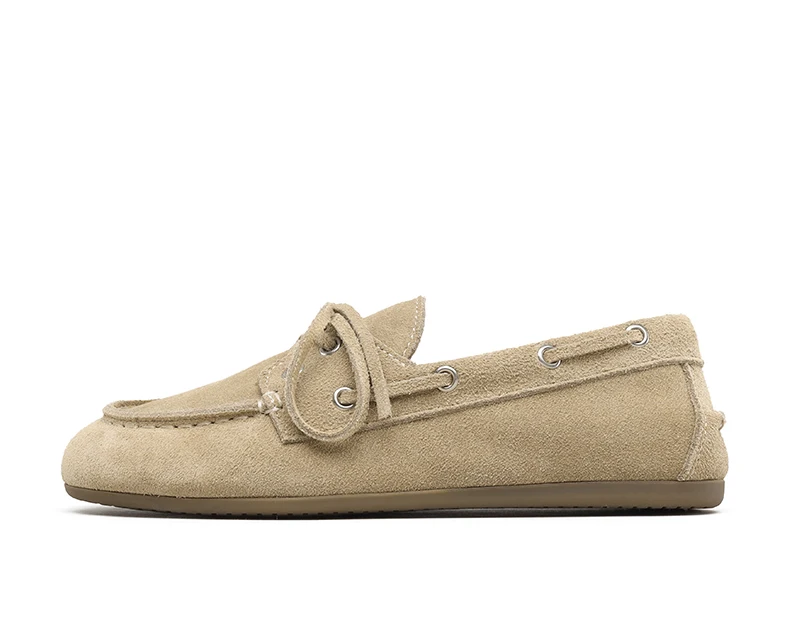 Smile Circle Boat Shoes Women Genuine Leather Loafers Moccasins Lace-up Flat Shoes