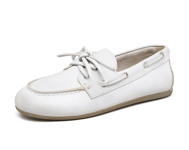 Smile Circle Boat Shoes Women Genuine Leather Loafers Moccasins Lace-up Flat Shoes