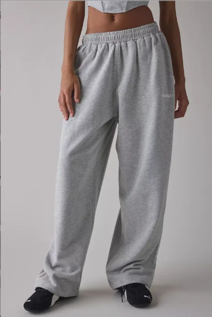 M6067 Embroidered Loose Fashionable Casual Commute Style Straight Leg Pants Sporty Trendy All-Match Long Trousers