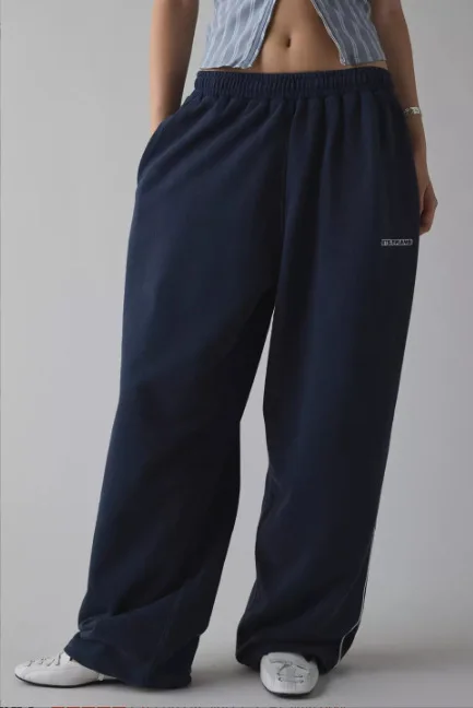 M6067 Embroidered Loose Fashionable Casual Commute Style Straight Leg Pants Sporty Trendy All-Match Long Trousers