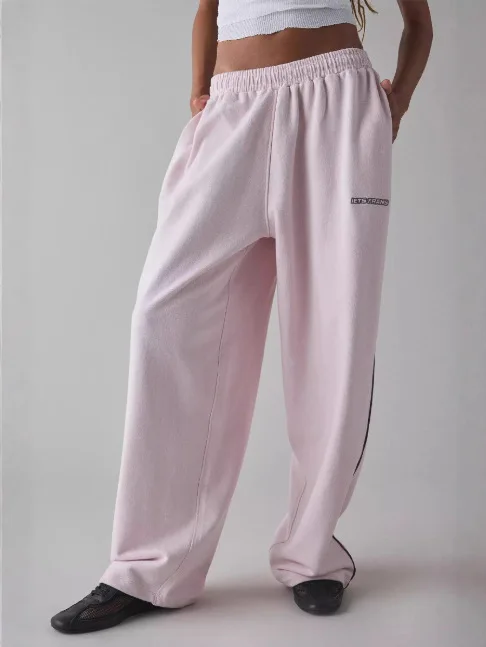 M6067 Embroidered Loose Fashionable Casual Commute Style Straight Leg Pants Sporty Trendy All-Match Long Trousers