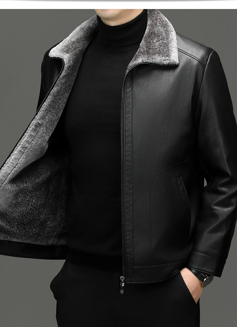 YN-2367 Autumn And Winter Fur Integrated Men's Natural Leather Jacket, Fashionable Slim Fit Top, High-end Men's Warm Artifact