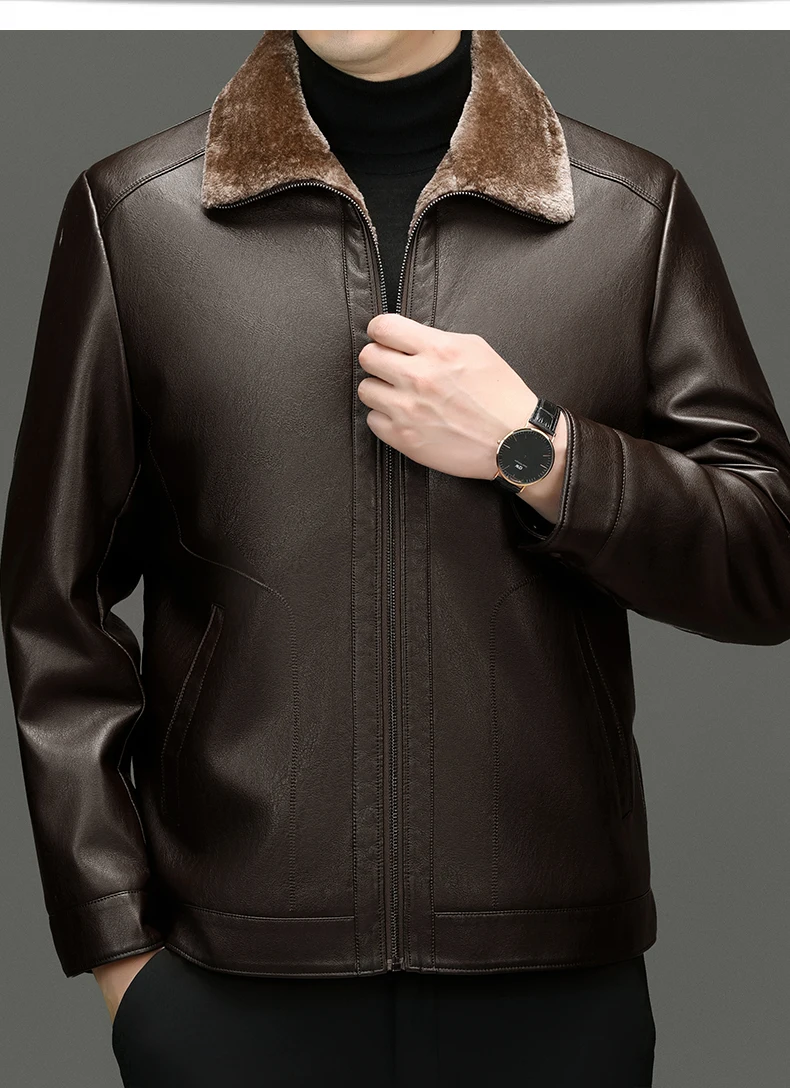 YN-2367 Autumn And Winter Fur Integrated Men's Natural Leather Jacket, Fashionable Slim Fit Top, High-end Men's Warm Artifact