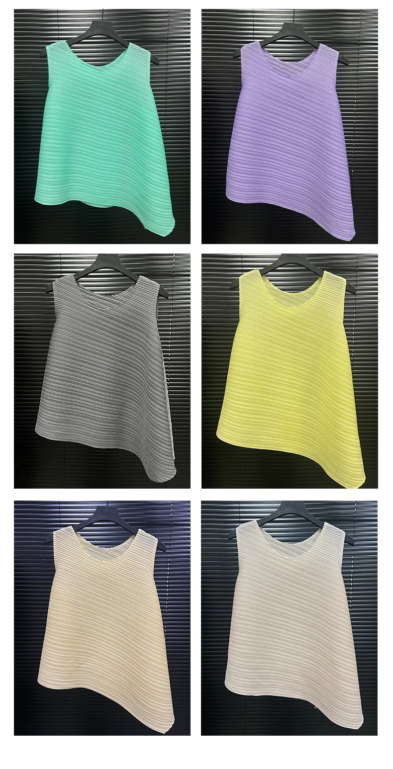 Miyake Elegant Pleated Vest Women's Summer New Irregular Loose Slimming T-shirt Stylish Top Ins Chinese Design Sense Pressure