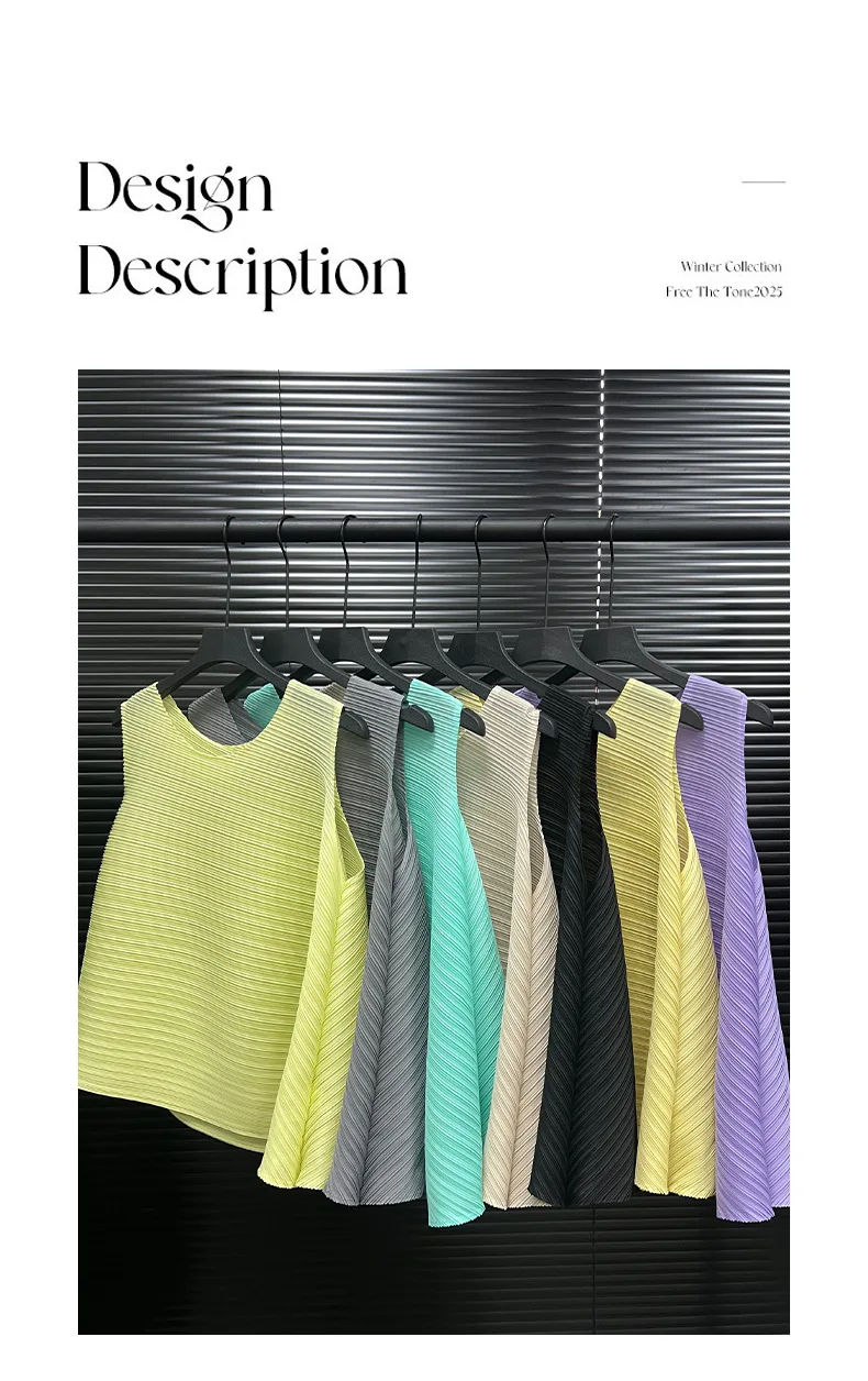 Miyake Elegant Pleated Vest Women's Summer New Irregular Loose Slimming T-shirt Stylish Top Ins Chinese Design Sense Pressure