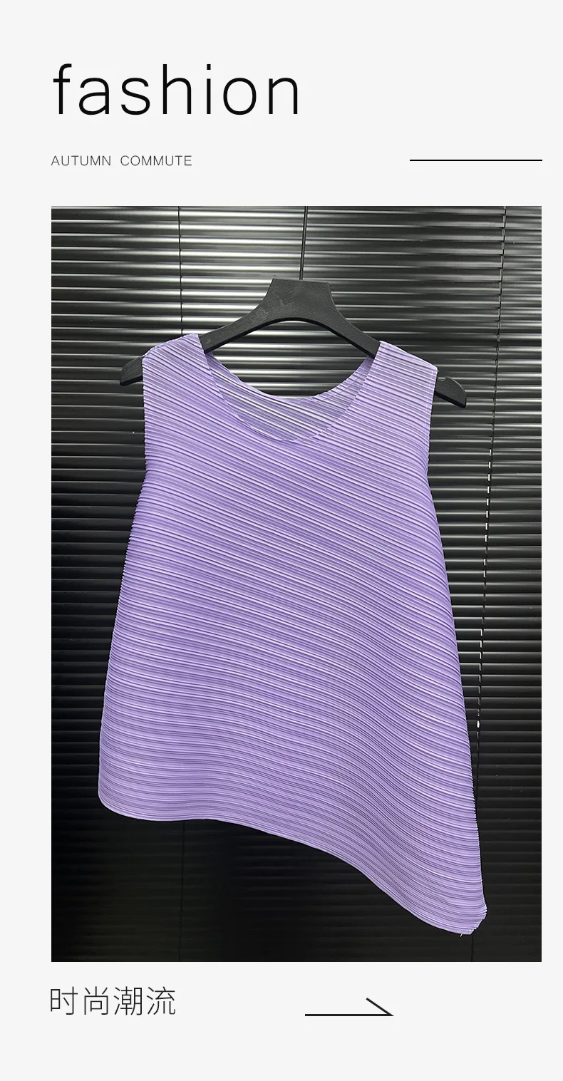 Miyake Elegant Pleated Vest Women's Summer New Irregular Loose Slimming T-shirt Stylish Top Ins Chinese Design Sense Pressure