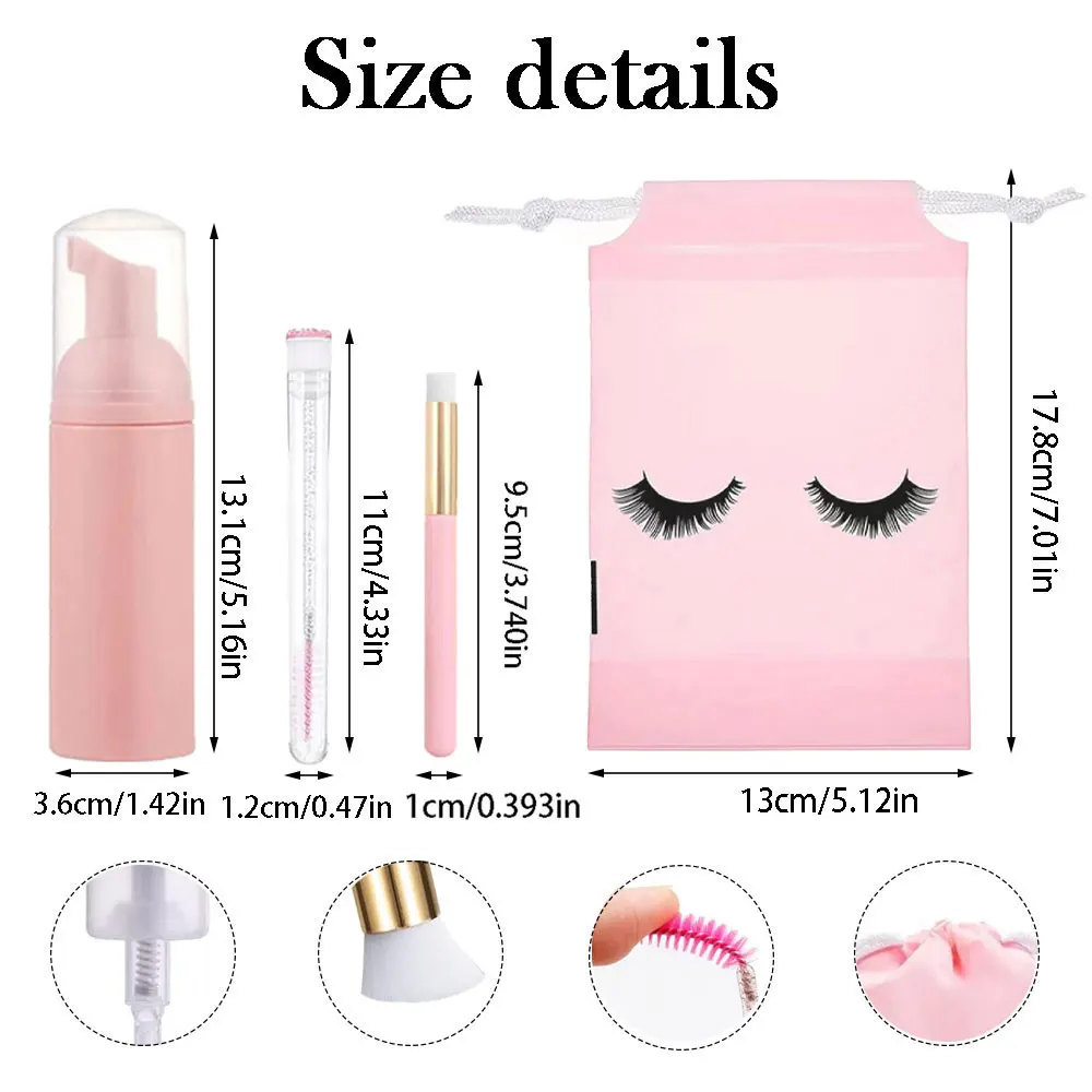Eyelash Extension Shampoo foam Kit 60ml Empty foam Pump Bottle Concentrate Eyelash Comb Tube EVA Storage Bag Cleaning Brush