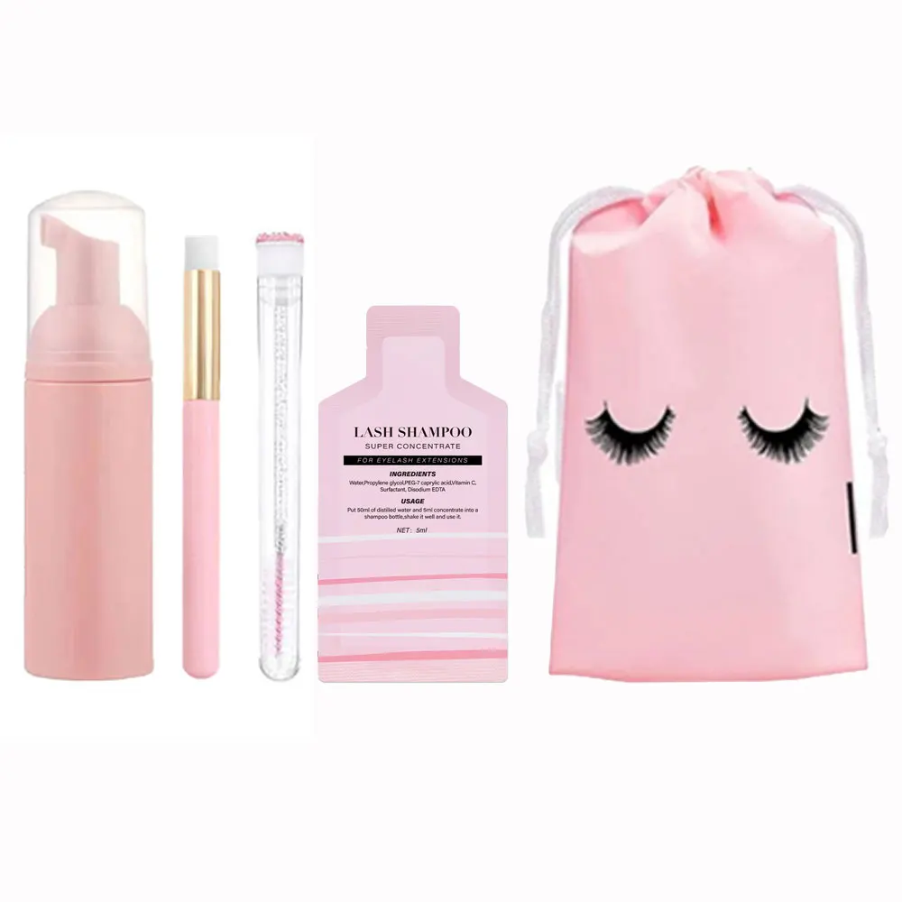 Eyelash Extension Shampoo foam Kit 60ml Empty foam Pump Bottle Concentrate Eyelash Comb Tube EVA Storage Bag Cleaning Brush