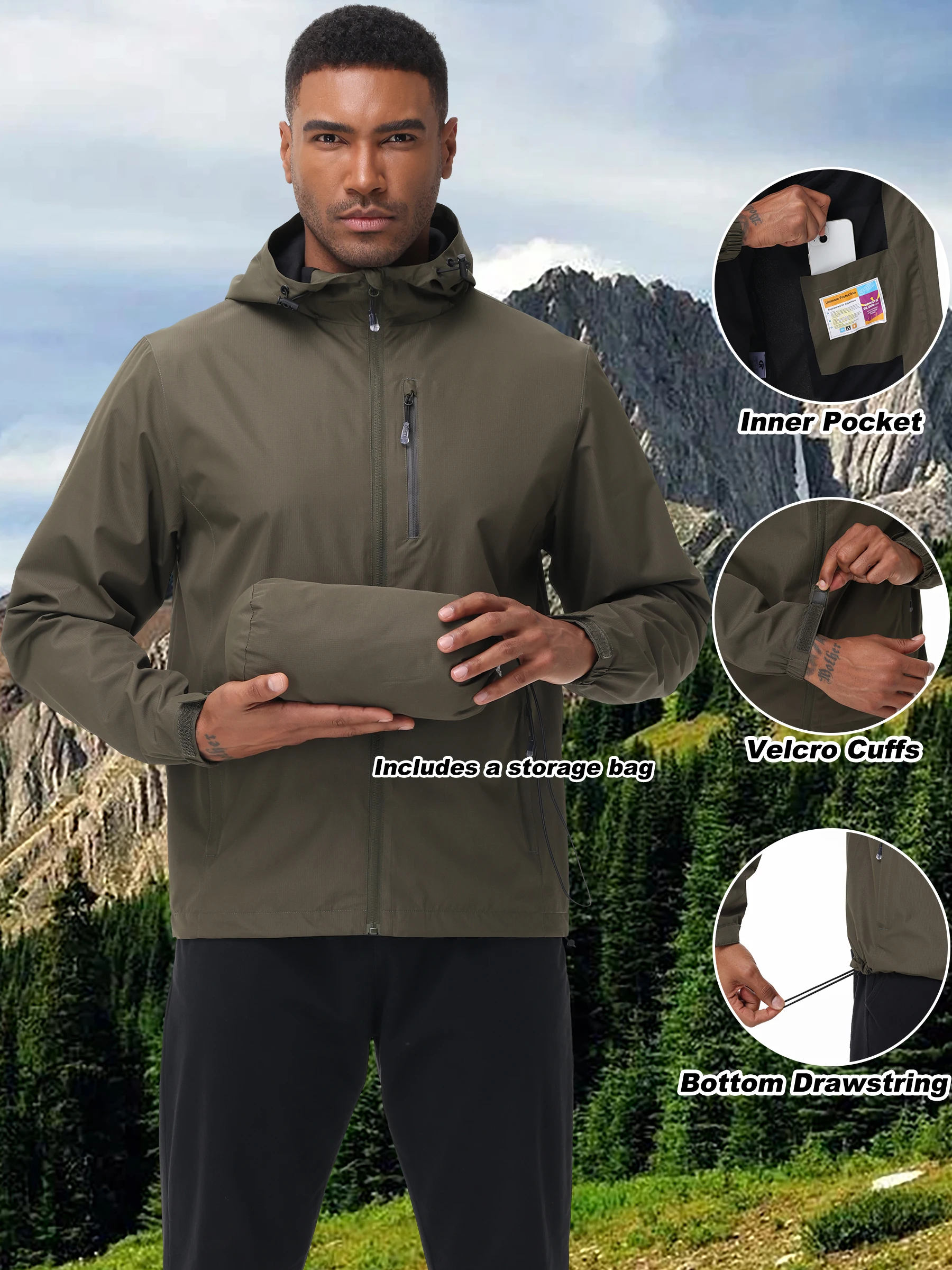 Windbreaker Men Outdoor Jacket Mountaineering Travel Waterproof Hooded Jacket Sports Running Coat Thin Outwear