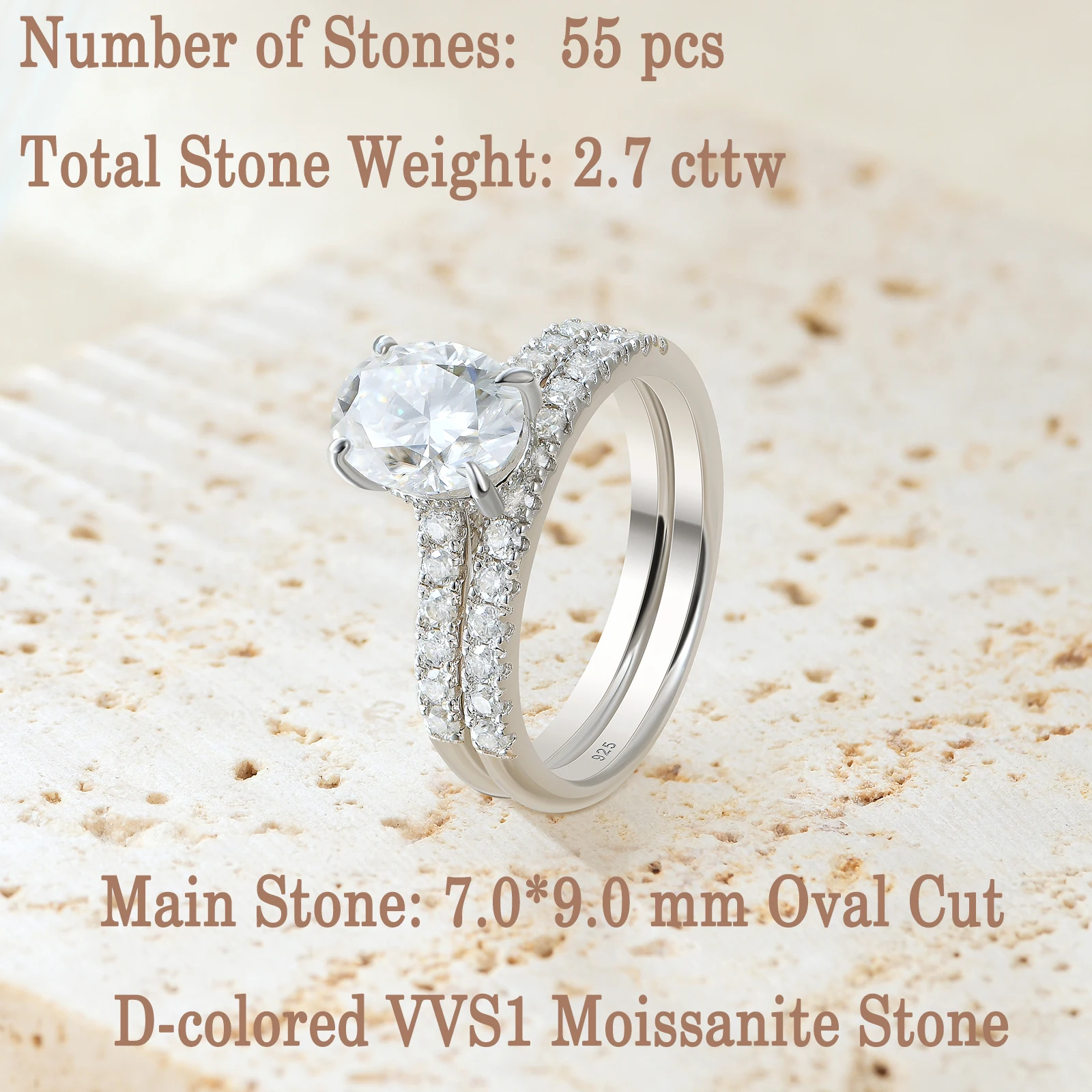 Newshe Moissanite Bridal Rings Set for Women D Color VVS1 Radian Oval Cut Wedding Ring 925 Sterling Silver Luxury Jewelry
