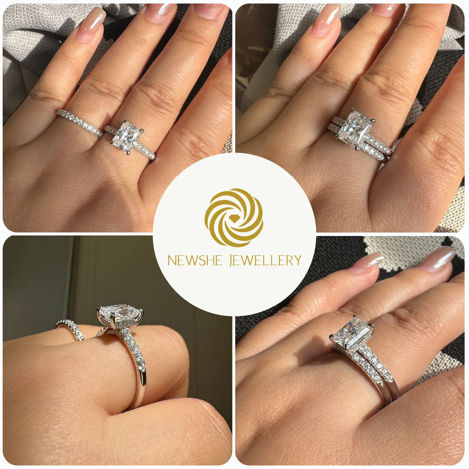 Newshe Moissanite Bridal Rings Set for Women D Color VVS1 Radian Oval Cut Wedding Ring 925 Sterling Silver Luxury Jewelry