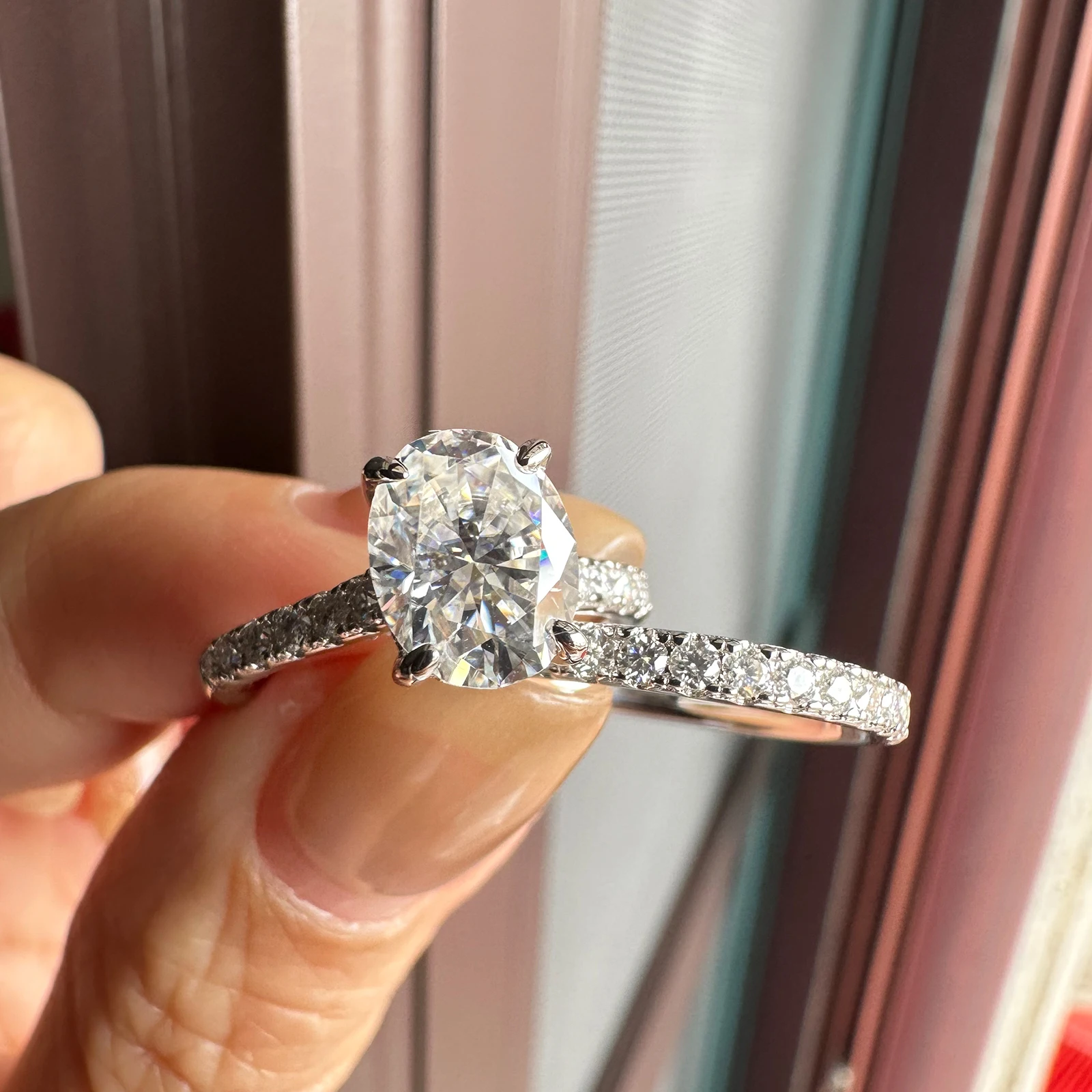 Newshe Moissanite Bridal Rings Set for Women D Color VVS1 Radian Oval Cut Wedding Ring 925 Sterling Silver Luxury Jewelry