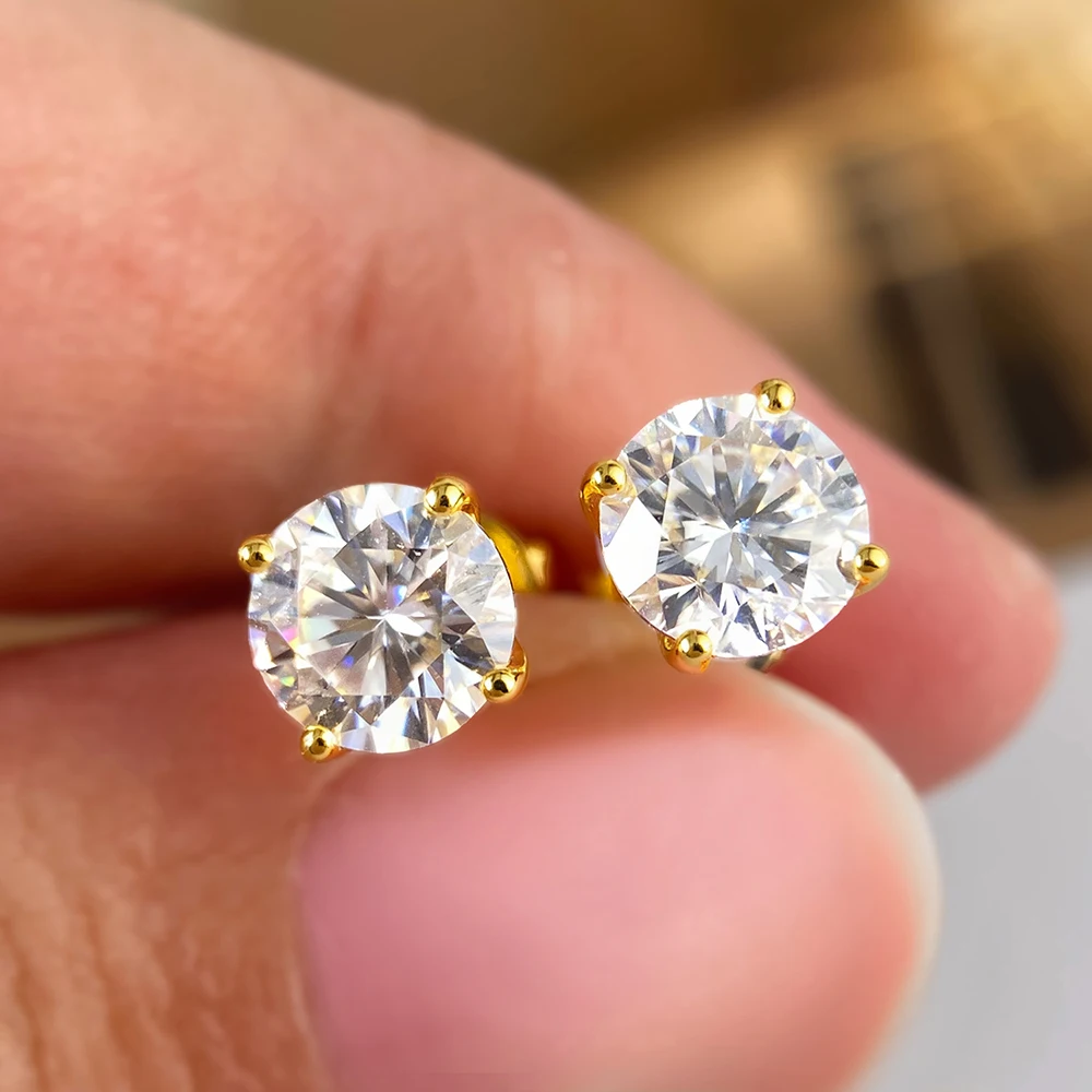 OEVAS Real 0.2CT-3CT D Color Moissanite Four Claws Stud Earrings For Women Top Quality 100% 925 Sterling Silver Wedding Jewelry