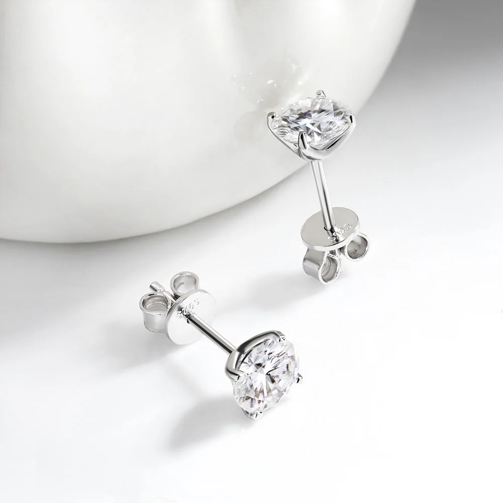 OEVAS Real 0.2CT-3CT D Color Moissanite Four Claws Stud Earrings For Women Top Quality 100% 925 Sterling Silver Wedding Jewelry