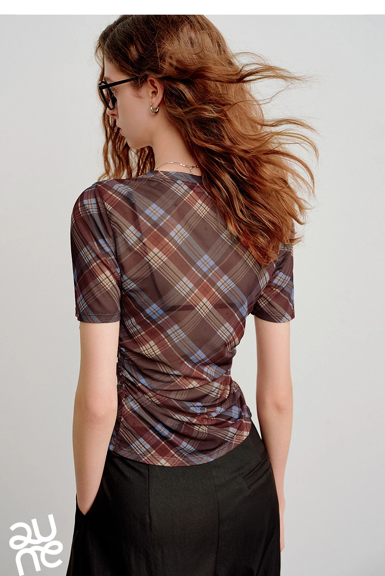 TOYOUTH Women T-Shirts 2026 Spring New Mesh Silky Printed Short Sleeve Hot Girl Style Tops