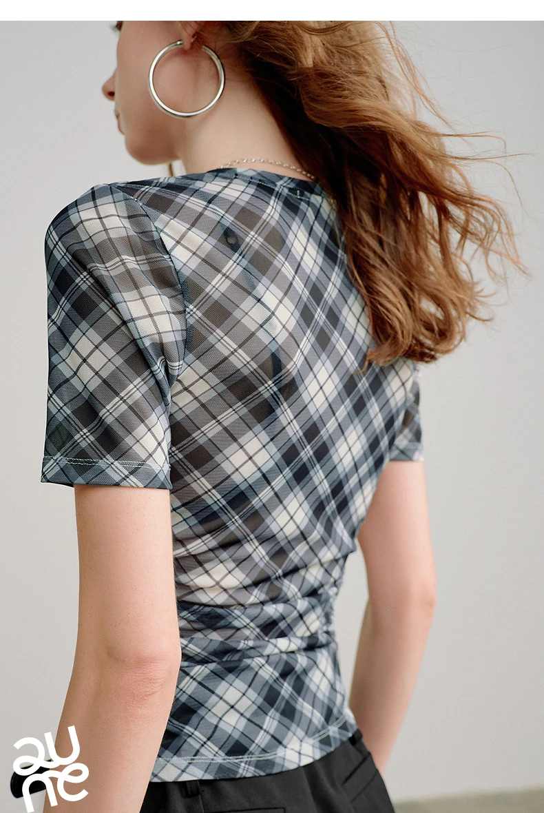 TOYOUTH Women T-Shirts 2026 Spring New Mesh Silky Printed Short Sleeve Hot Girl Style Tops