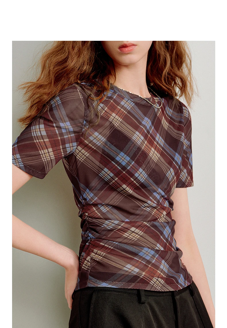 TOYOUTH Women T-Shirts 2026 Spring New Mesh Silky Printed Short Sleeve Hot Girl Style Tops