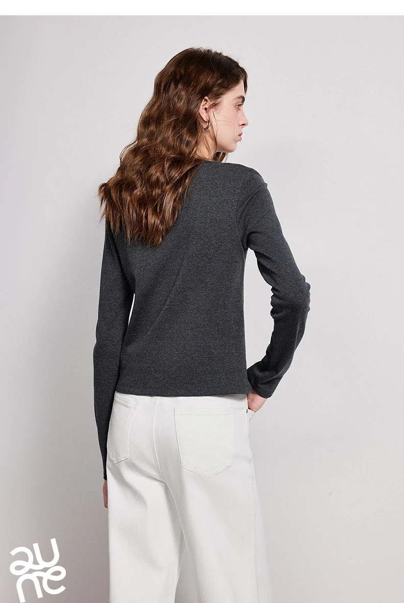 TOYOUTH Women T-Shirts 2026 Spring New Split Splicing Slim Fit Crew Neck Long Sleeve Figure Flattering Base Layer Casual Tops