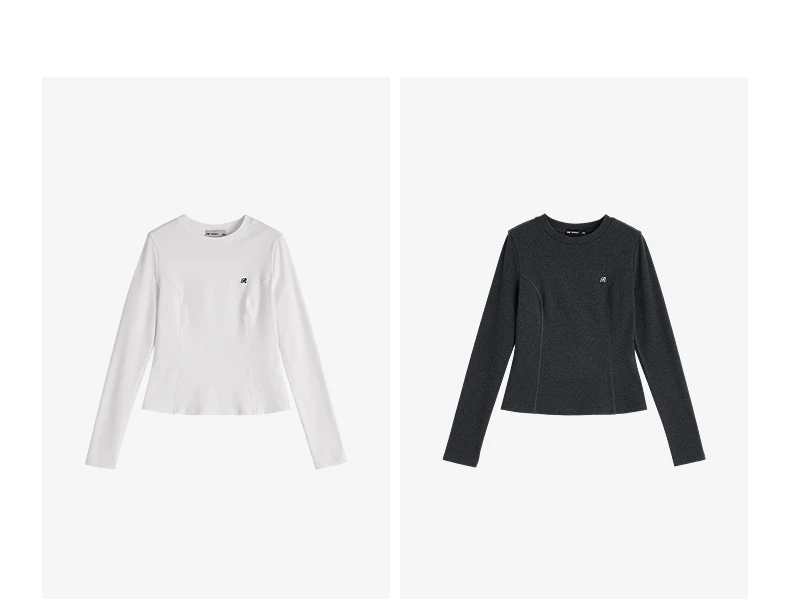 TOYOUTH Women T-Shirts 2026 Spring New Split Splicing Slim Fit Crew Neck Long Sleeve Figure Flattering Base Layer Casual Tops