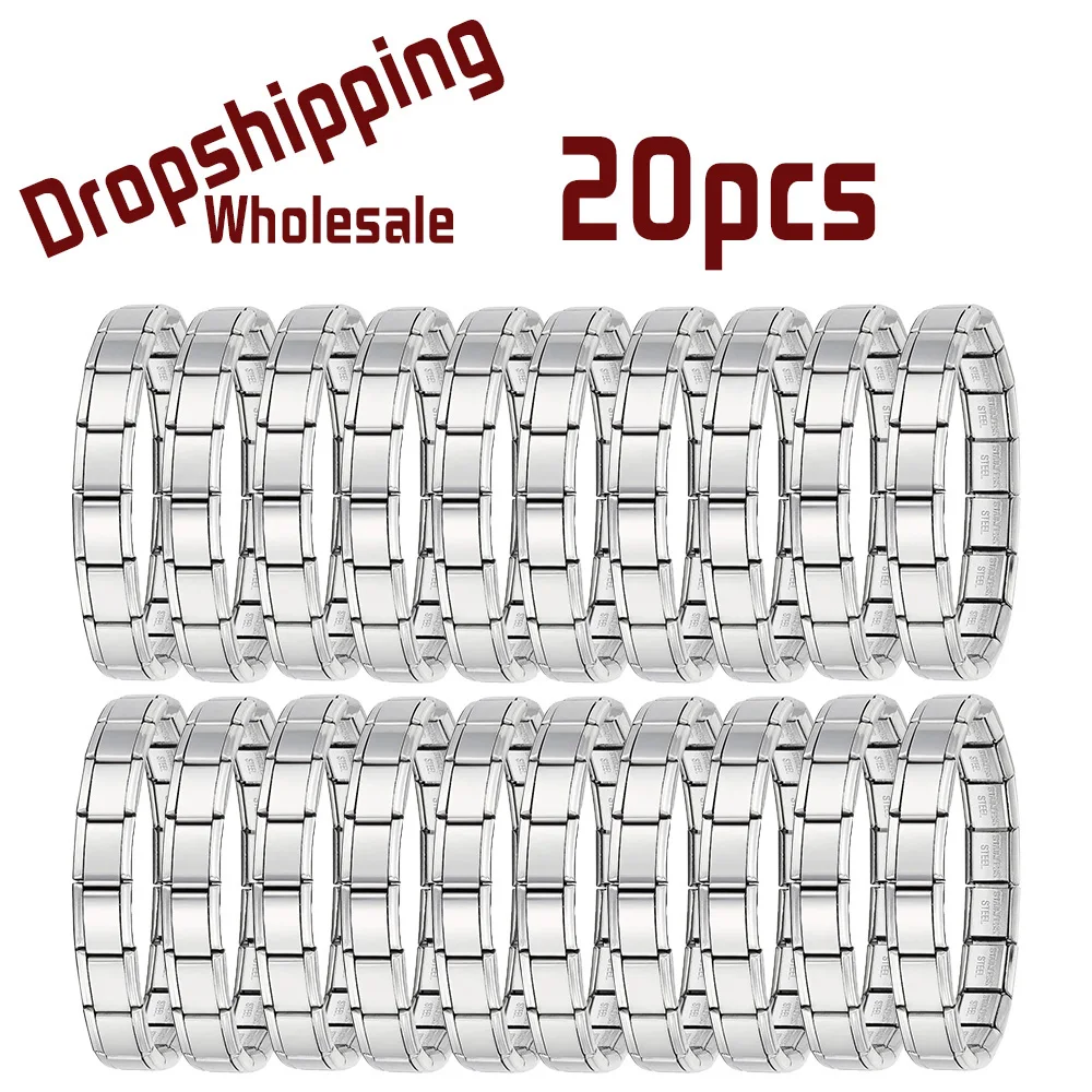 Wholesale 20pcs 9mm Italian Charm Bracelet Base Stainless Steel Shiny Plain Blank Composable Modular Starter Links Bulk Lot Pac